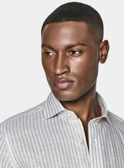 Camicia rigata in misto lino