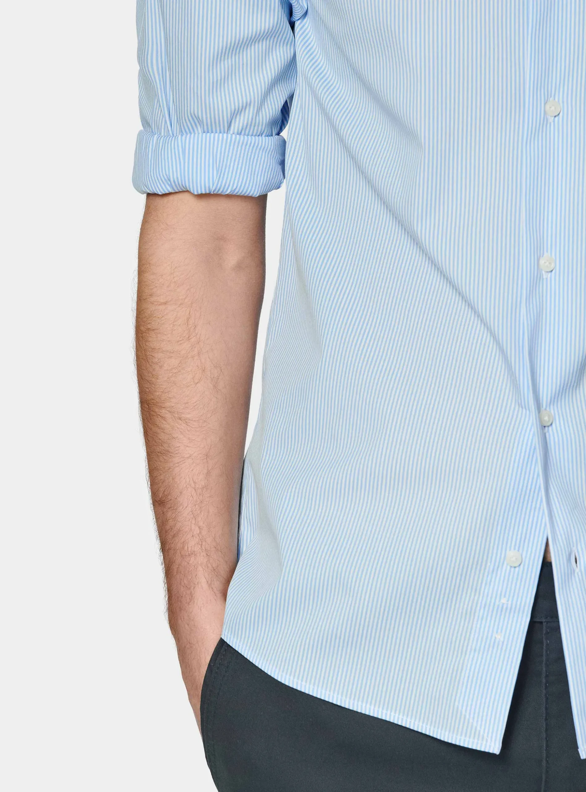 Camicia rigata in popeline stretch