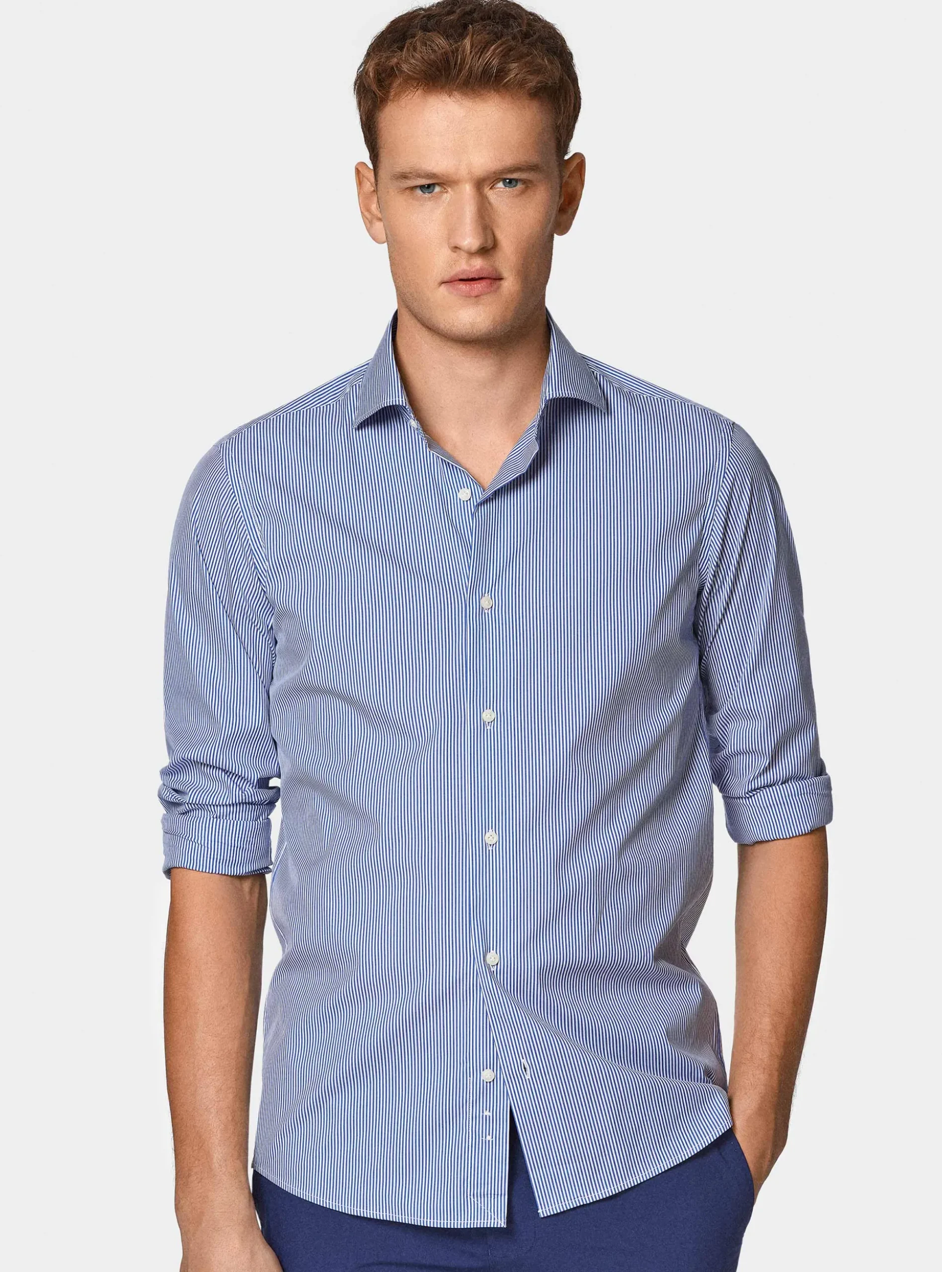 Camicia rigata in popeline stretch