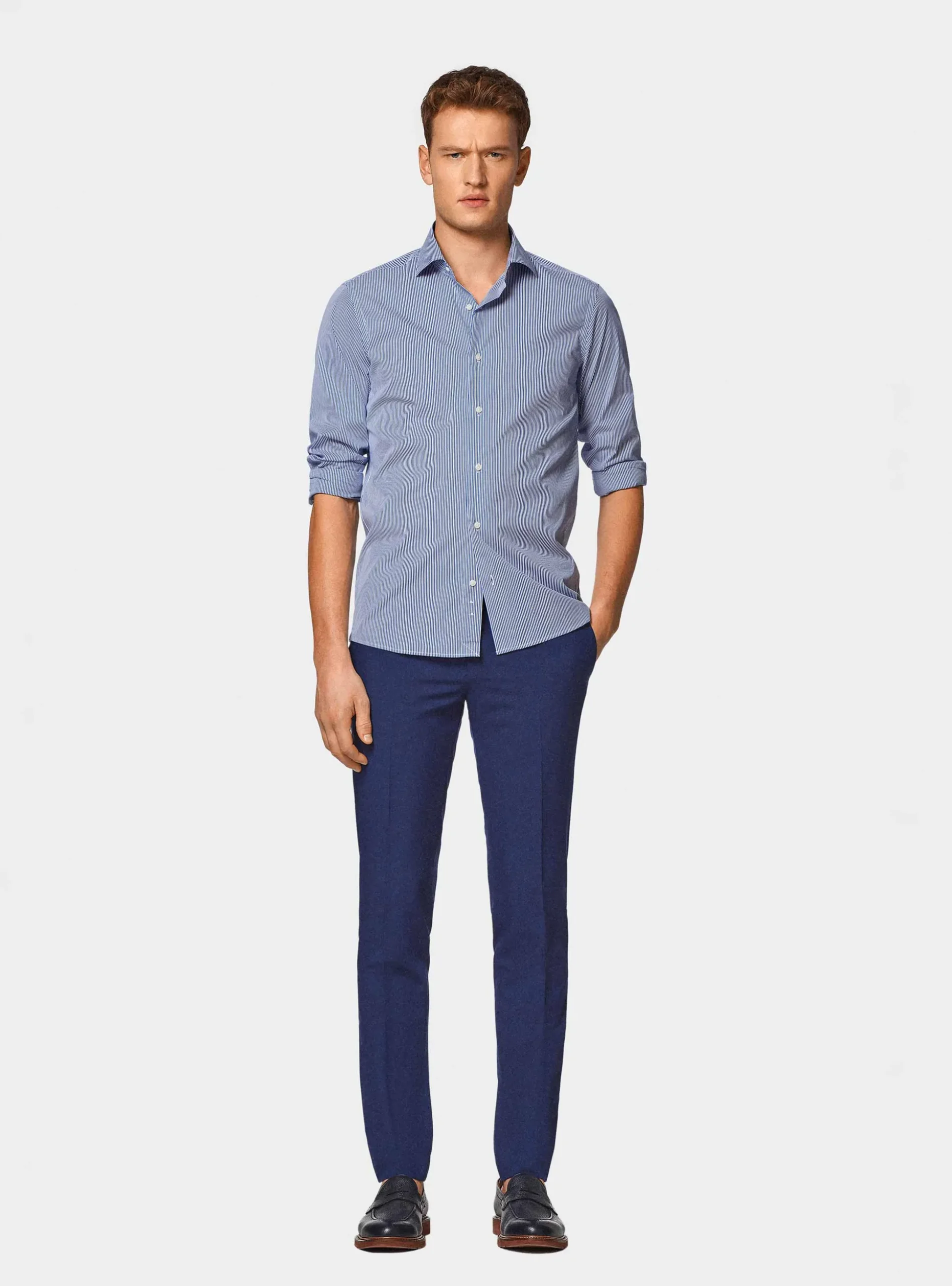 Camicia rigata in popeline stretch