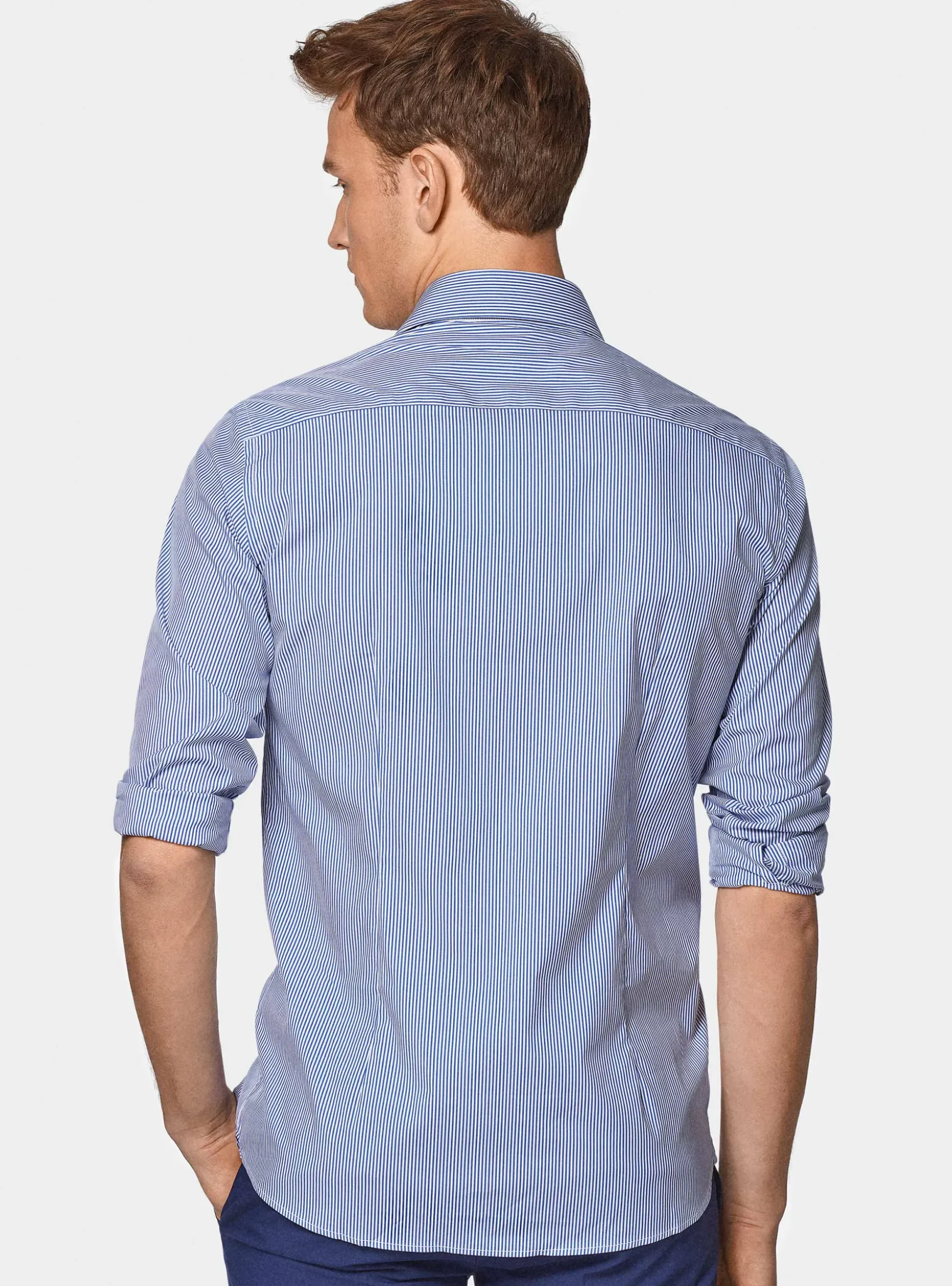Camicia rigata in popeline stretch