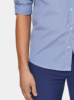 Camicia rigata in popeline stretch