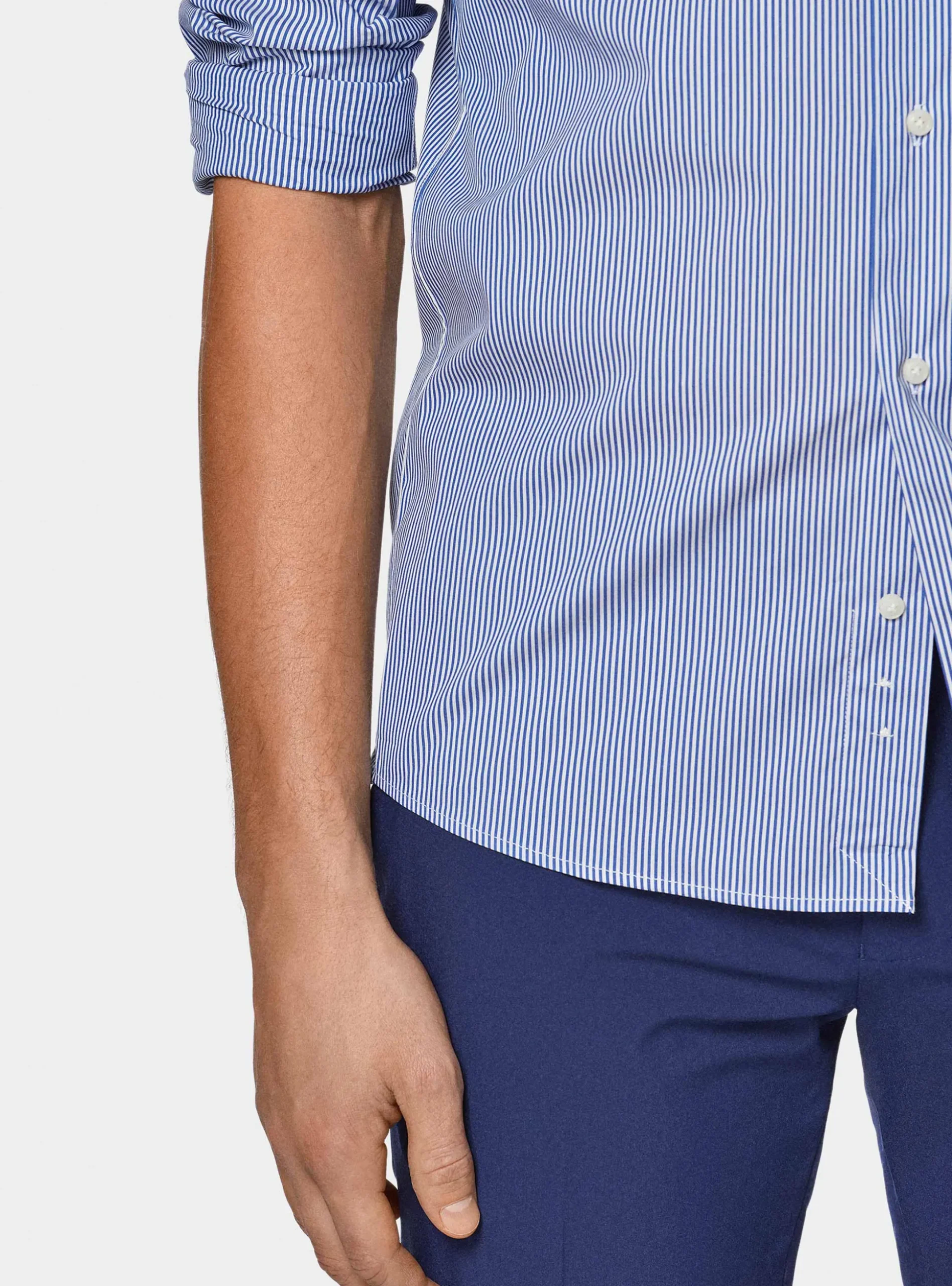Camicia rigata in popeline stretch