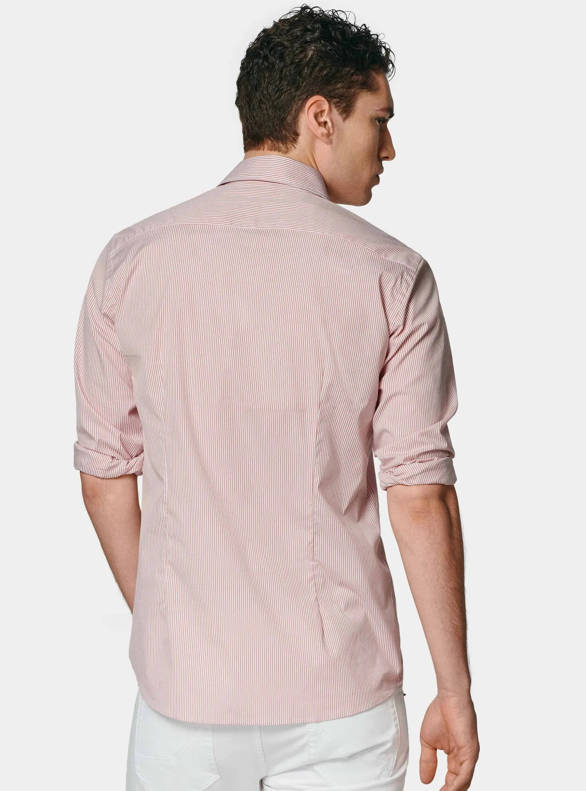 Camicia rigata in popeline stretch