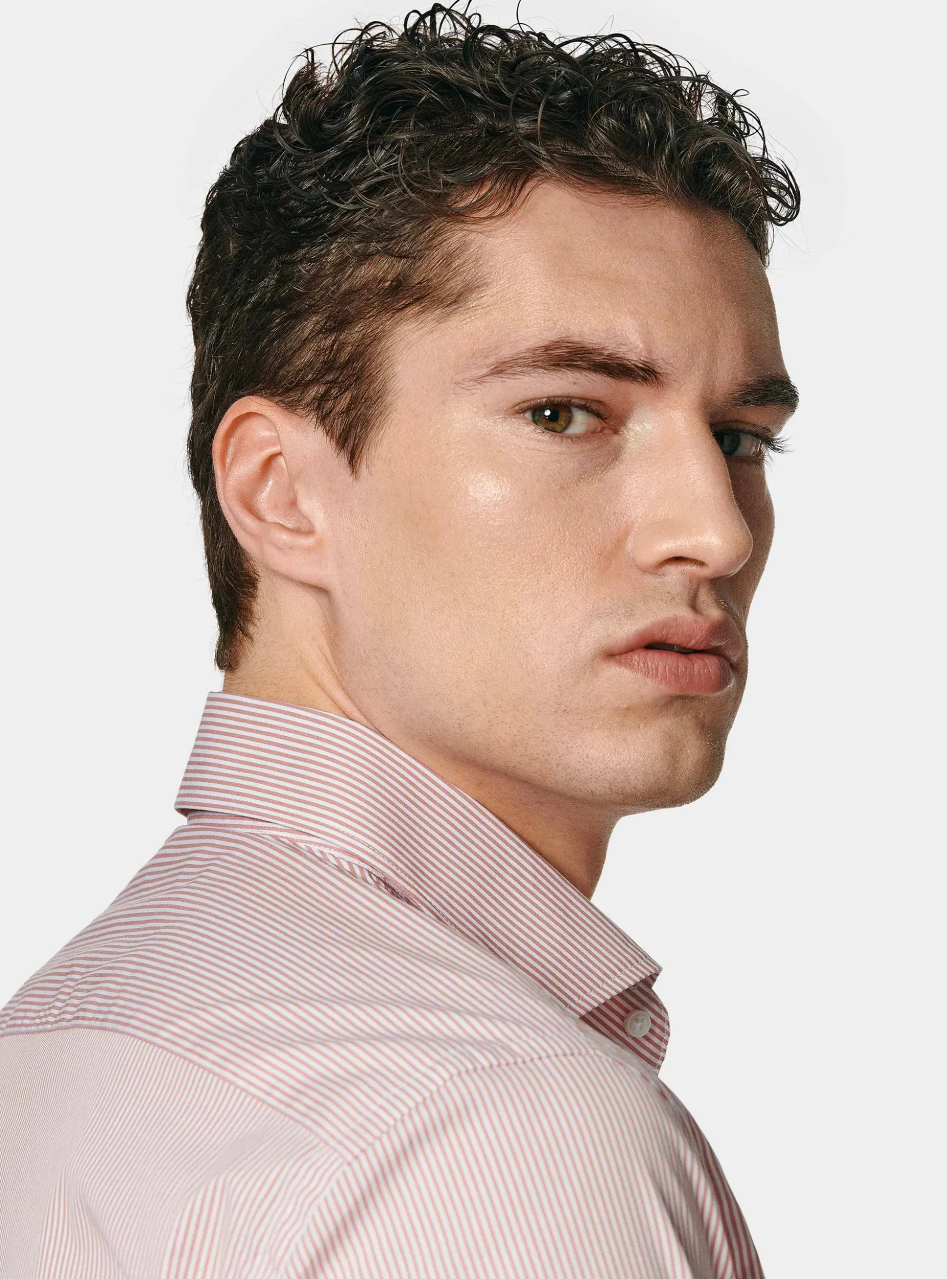 Camicia rigata in popeline stretch