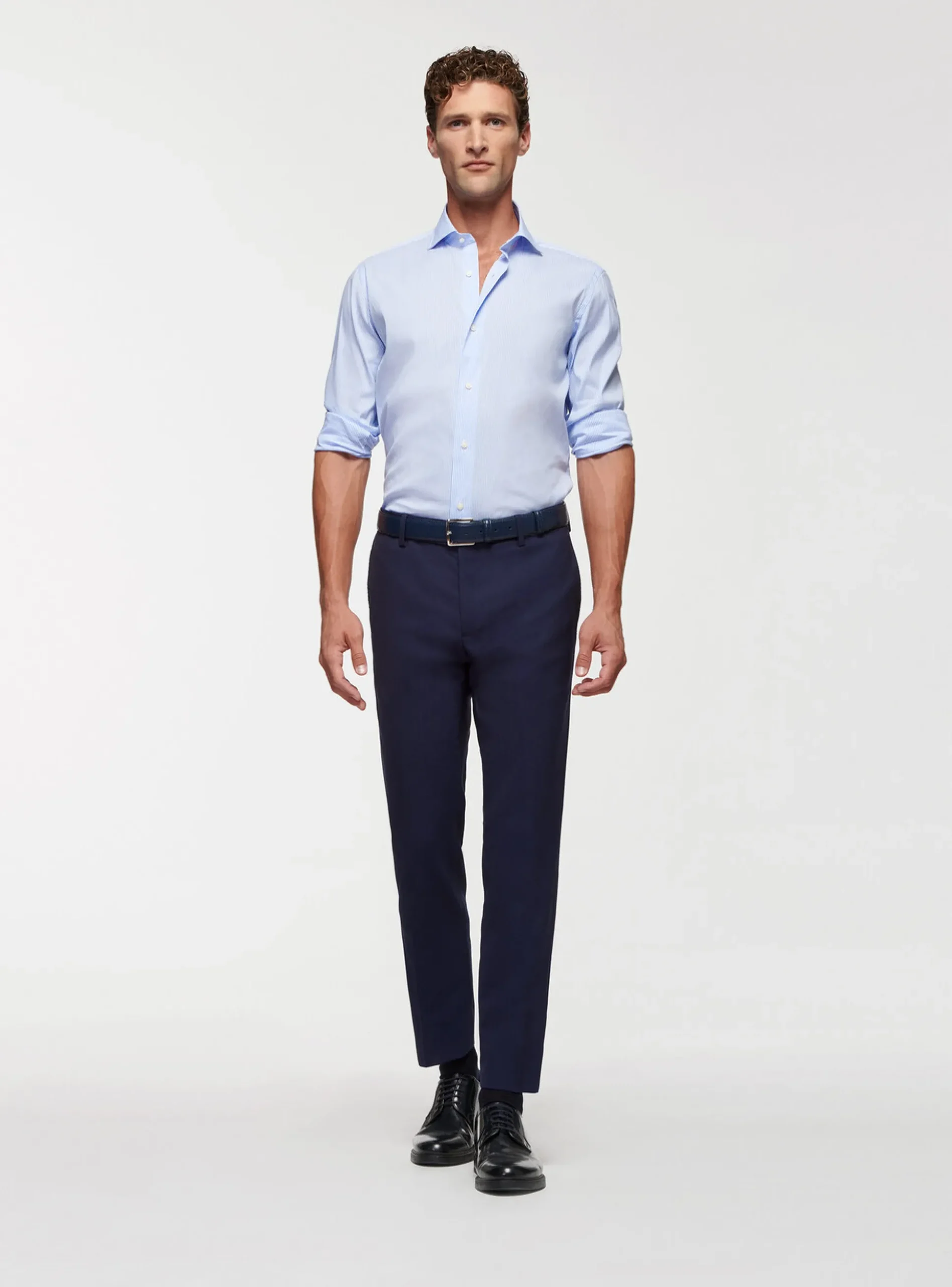 Camicia rigata in popeline stretch