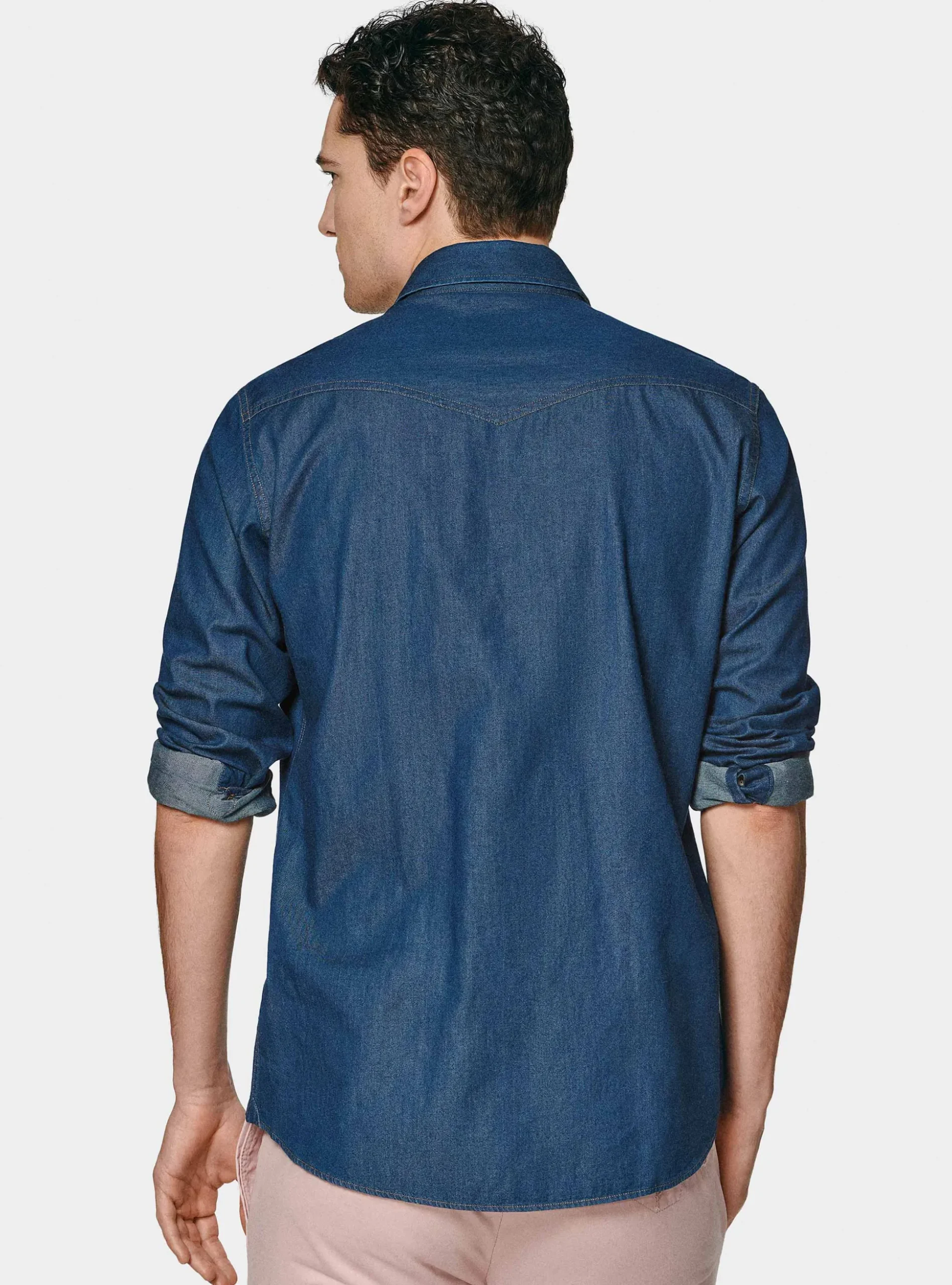 Camicia western in cotone chambray