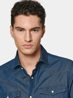 Camicia western in cotone chambray