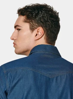 Camicia western in cotone chambray
