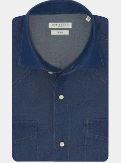 Camicia western in cotone chambray