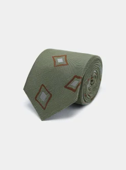 Cravatta in seta e lino fantasia geometrica