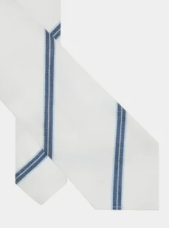 Cravatta rigata in seta e lino herringbone
