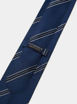Cravatta rigata in seta e lino herringbone