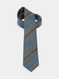 Cravatta rigata in twill di lana e seta