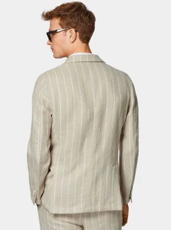 Giacca abito rigato in puro lino crepe