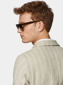 Giacca abito rigato in puro lino crepe