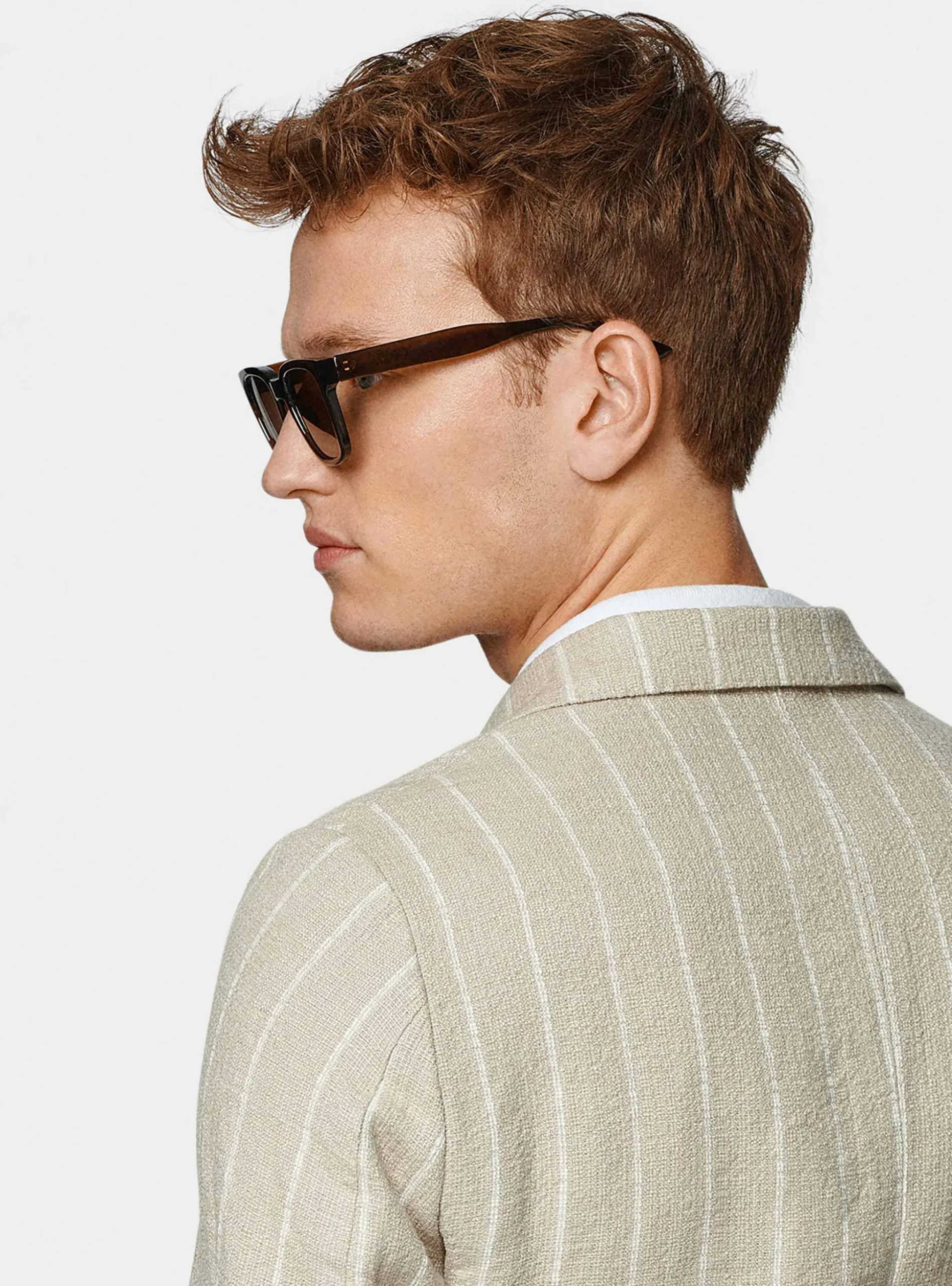 Giacca abito rigato in puro lino crepe