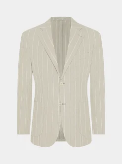 Giacca abito rigato in puro lino crepe