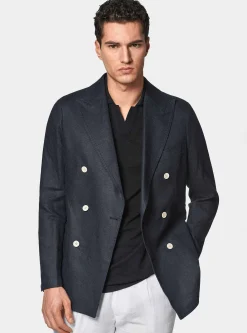 Giacca doppiopetto blue navy in puro lino
