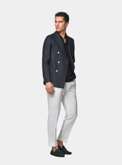Giacca doppiopetto blue navy in puro lino