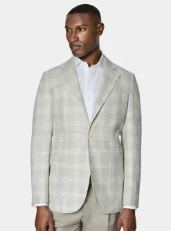 Giacca fantasia in lino e cotone