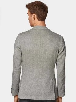 Giacca spigata in lino e cotone