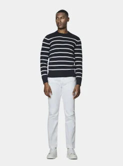 Maglia girocollo in cotone extrafine rigato