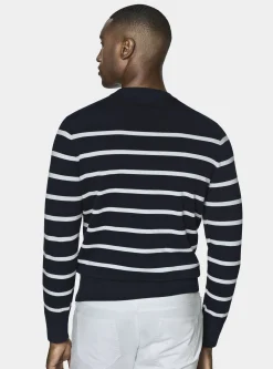 Maglia girocollo in cotone extrafine rigato