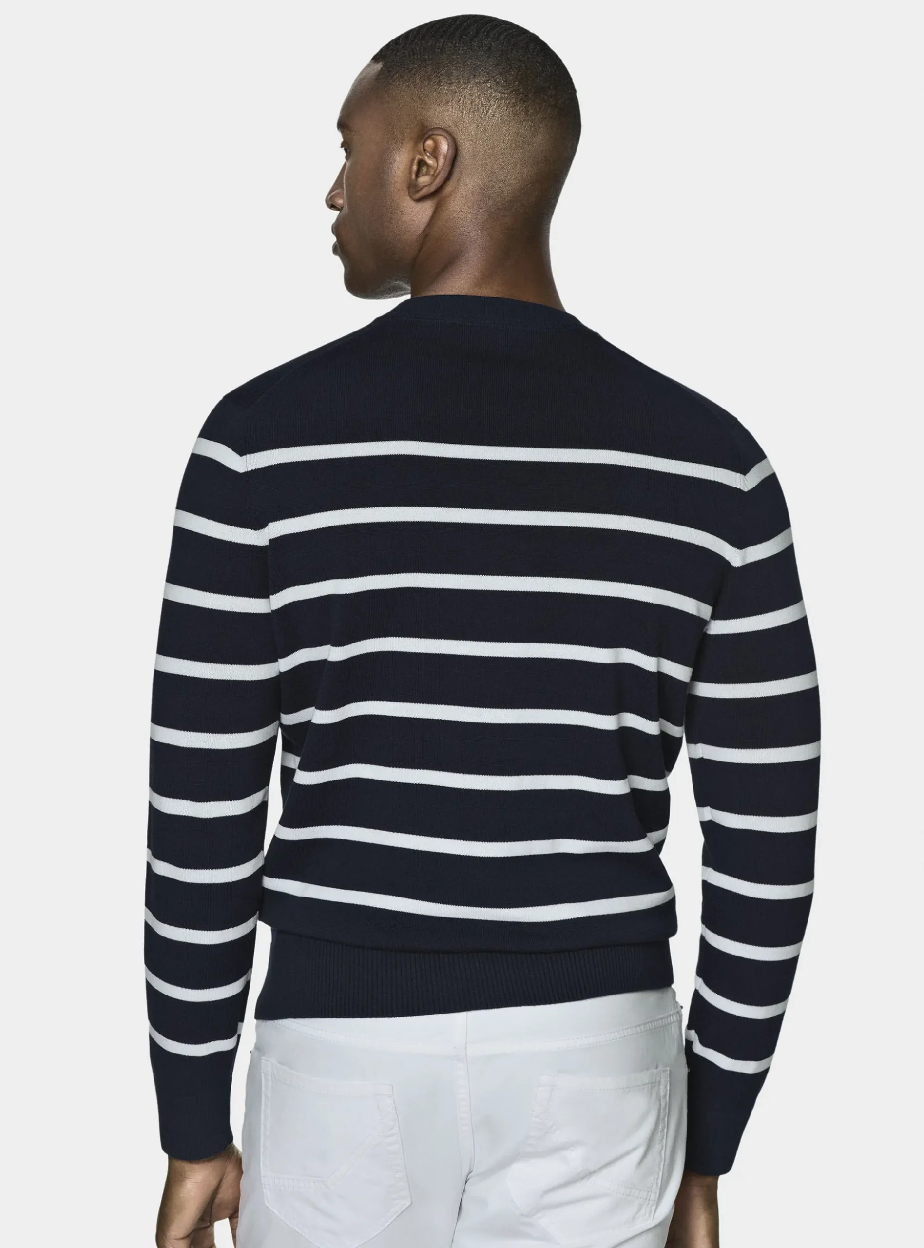 Maglia girocollo in cotone extrafine rigato