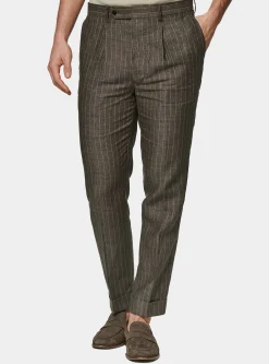 Pantaloni abito doppiopetto gessato in lino delav&egrave;