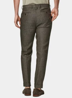Pantaloni abito doppiopetto gessato in lino delav&egrave;