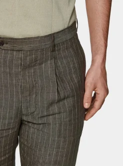 Pantaloni abito doppiopetto gessato in lino delav&egrave;