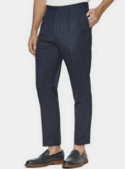 Pantaloni abito doppiopetto in pura lana gessata