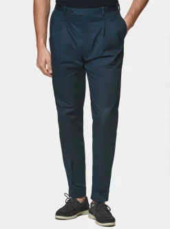 Pantaloni con pince in cotone popeline