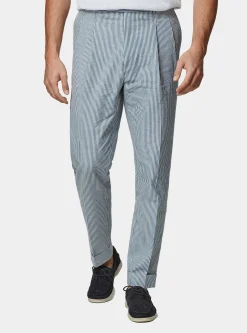 Pantaloni doppia pince in cotone seersucker