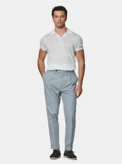 Pantaloni doppia pince in cotone seersucker