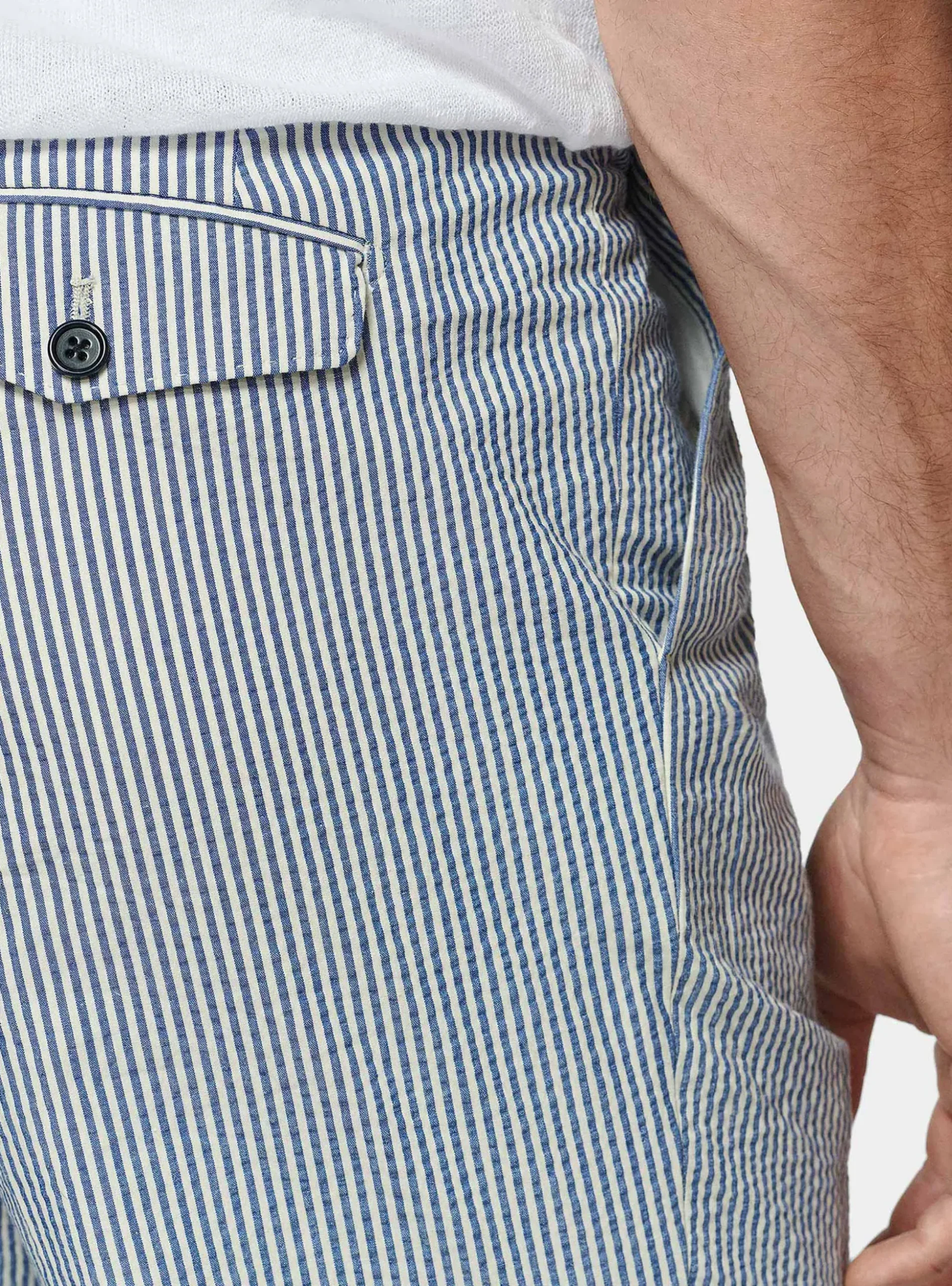 Pantaloni doppia pince in cotone seersucker