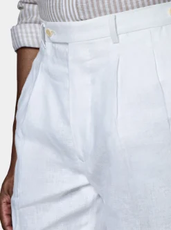 Pantaloni doppia pince in puro lino