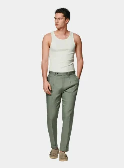 Pantaloni doppia pince in puro lino