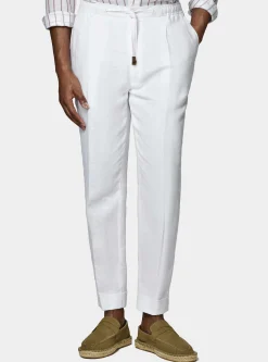 Pantaloni in puro lino con pince e coulisse