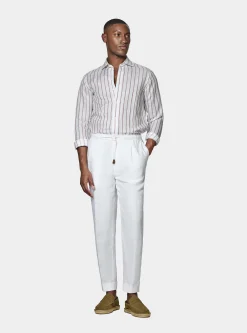 Pantaloni in puro lino con pince e coulisse