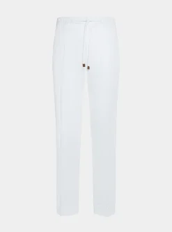 Pantaloni in puro lino con pince e coulisse