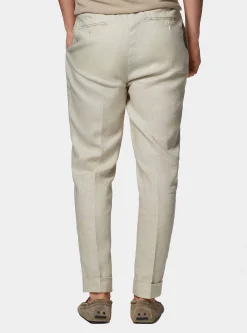 Pantaloni in puro lino con pince e coulisse