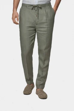 Pantaloni in puro lino con pince e coulisse