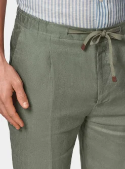 Pantaloni in puro lino con pince e coulisse