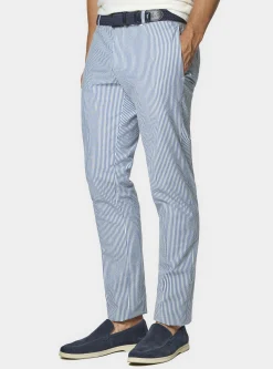 Pantaloni seersucker in misto cotone rigato