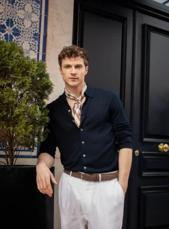 Polo camicia in maglia in cotone e seta