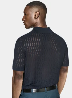 Polo camicia in maglia traforata in cotone e seta