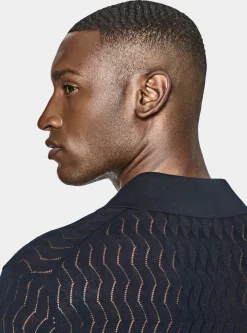 Polo camicia in maglia traforata in cotone e seta