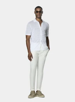 Polo camicia in maglia traforata in cotone e seta